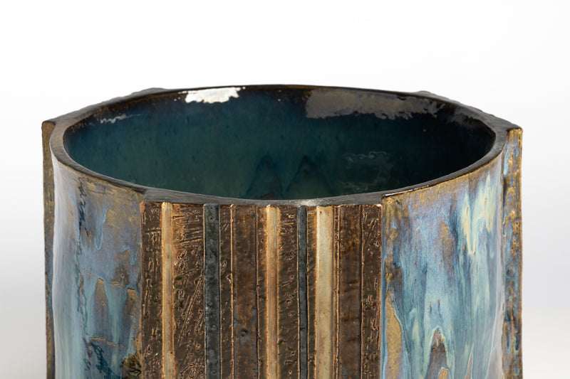 Blue & Brown Hand-Made Ceramic Basin 500mm - LAADLL