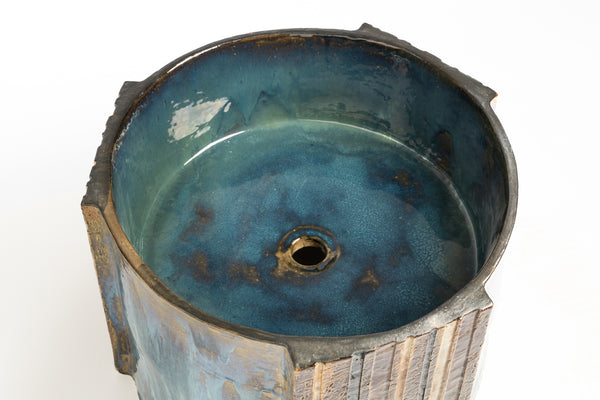 Blue & Brown Hand-Made Ceramic Basin 500mm - LAADLL