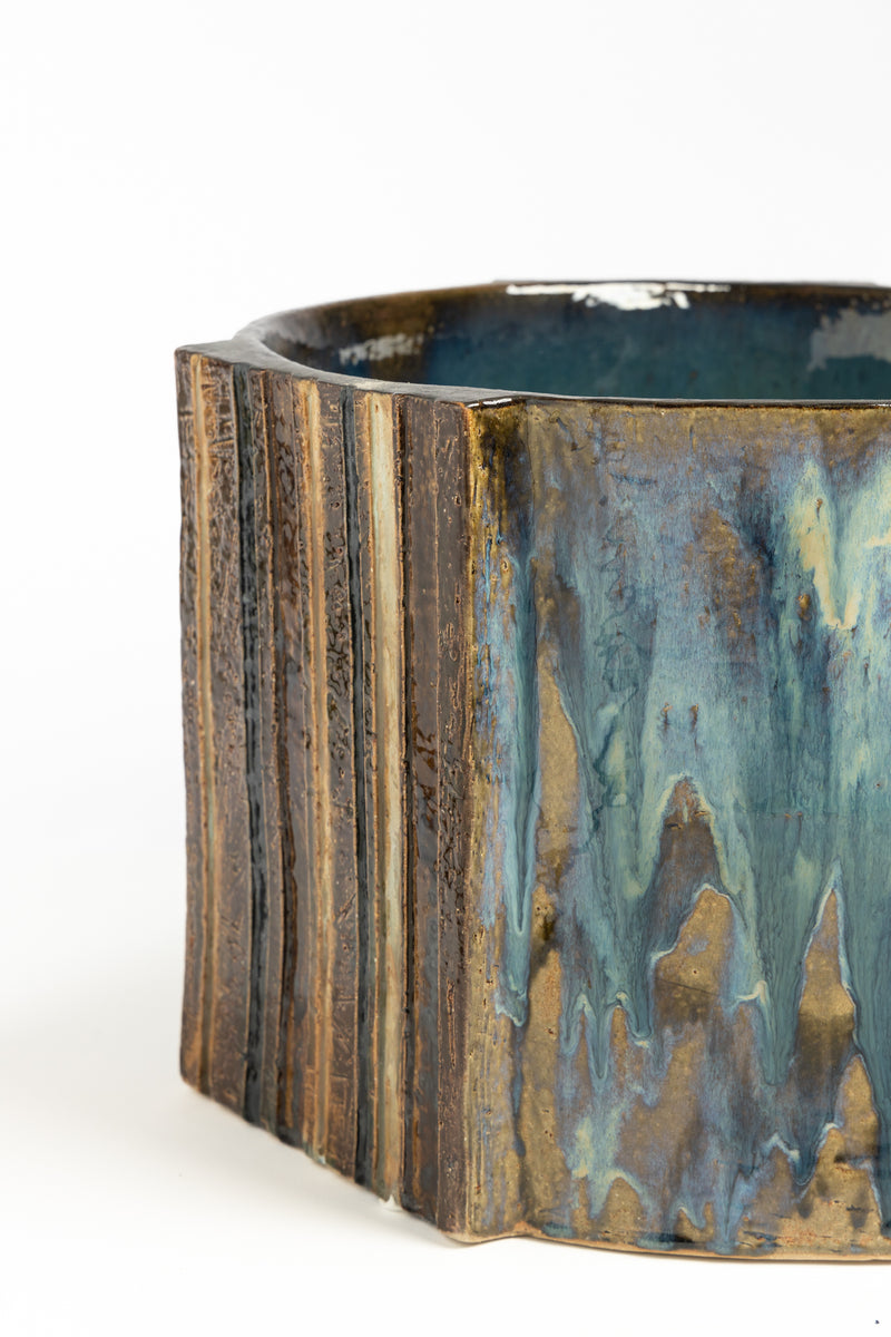 Blue & Brown Hand-Made Ceramic Basin 500mm - LAADLL