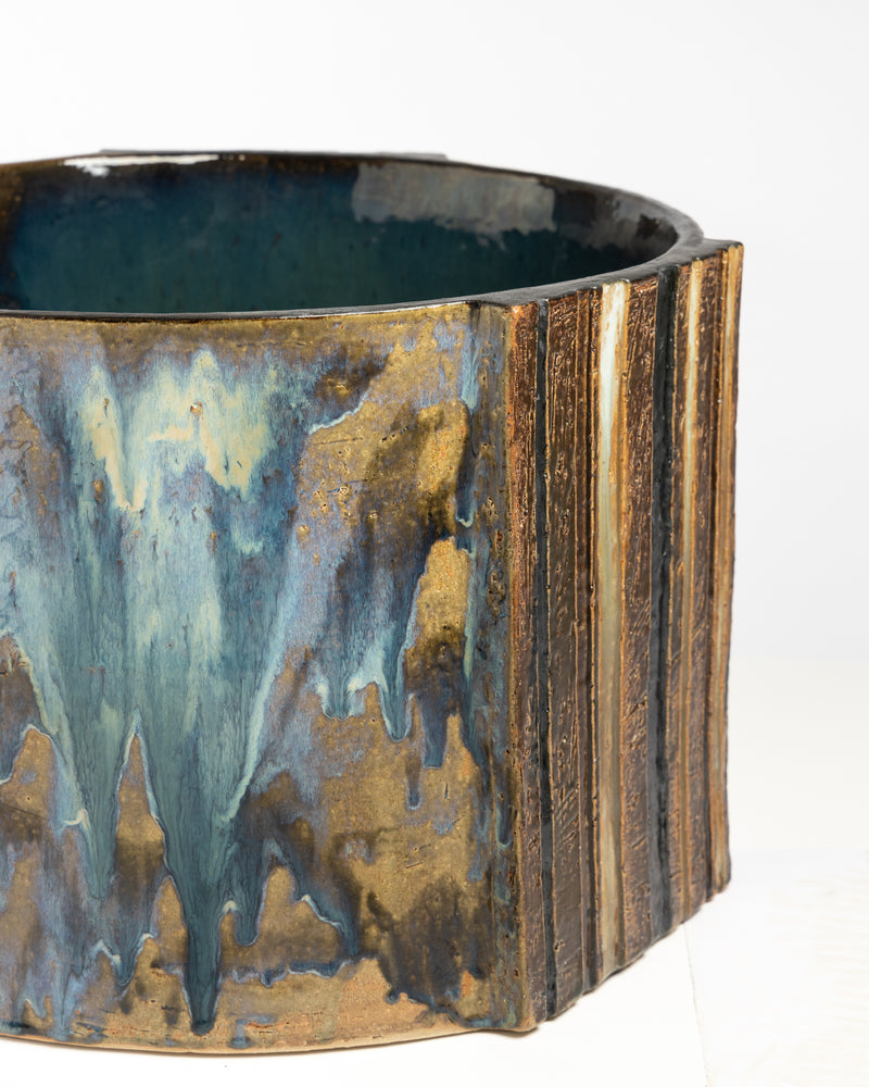 Blue & Brown Hand-Made Ceramic Basin 500mm - LAADLL