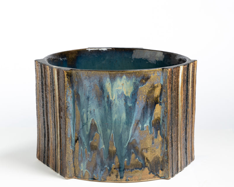 Blue & Brown Hand-Made Ceramic Basin 500mm - LAADLL