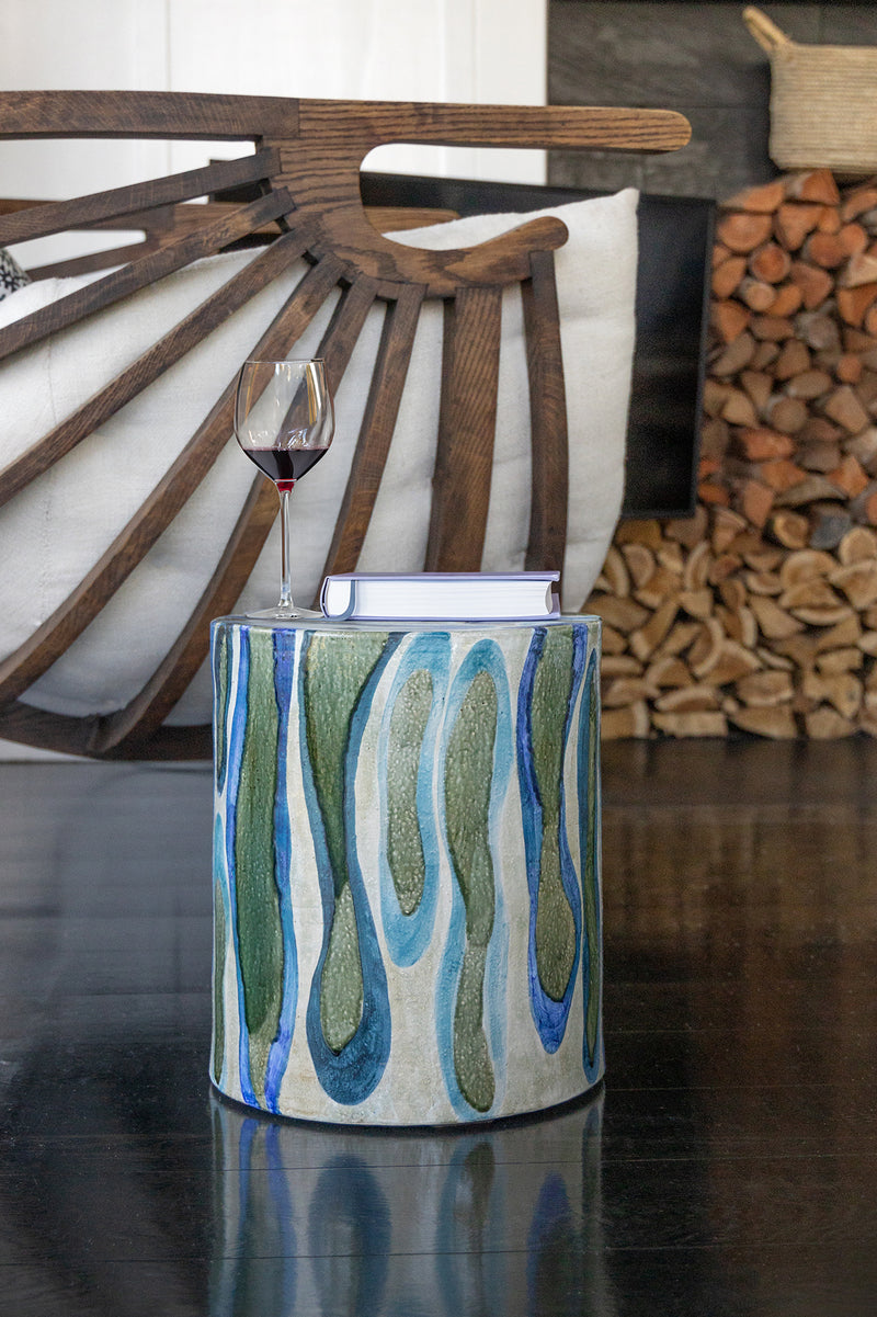 Blue & Green Hand-Made Ceramic Side Table 385mm - CBFEGI