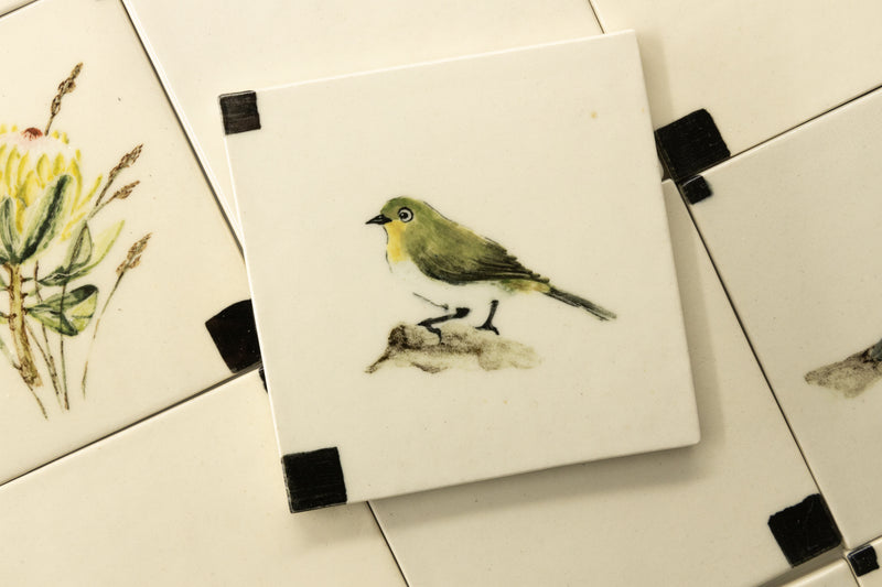 Contemporary Elegance: Hand-Painted Birds, Cape Fynbos, and Graphic Squares Ceramic Tiles - BJAI00 WS