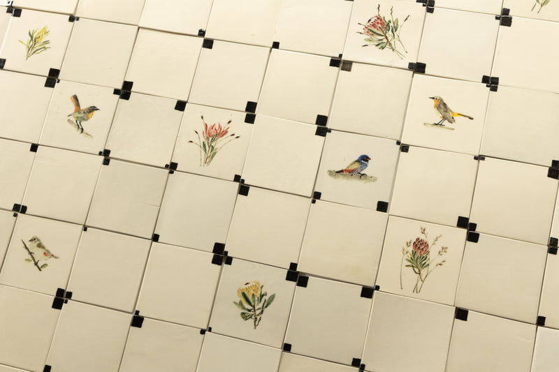 Contemporary Elegance: Hand-Painted Birds, Cape Fynbos, and Graphic Squares Ceramic Tiles - BJAI00 WS