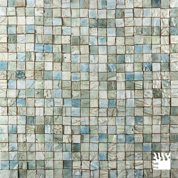 Hand-Made Aqua & Blue Textured Ceramics Square Tiles - ECKJED-WS