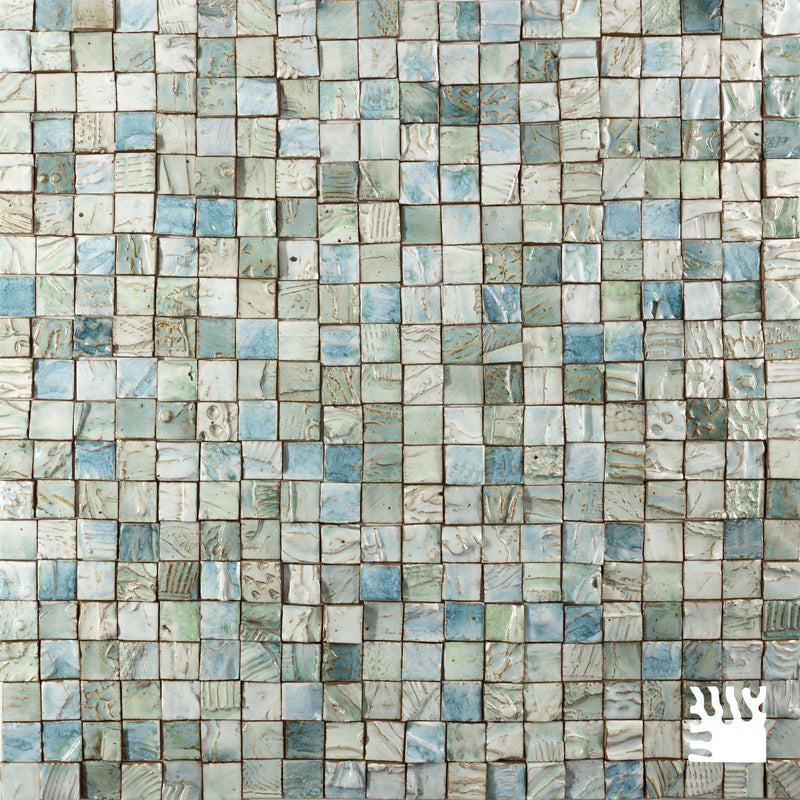 Hand-Made Aqua & Blue Textured Ceramics Square Tiles - ECKJED-WS