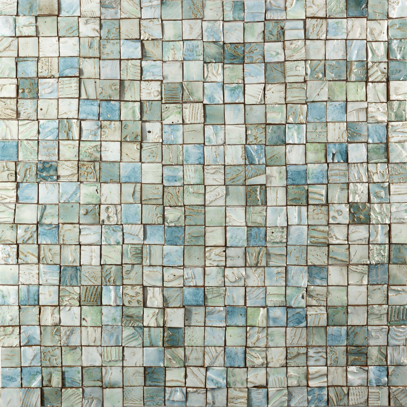 Hand-Made Aqua & Blue Textured Ceramics Square Tiles - ECKJED-WS