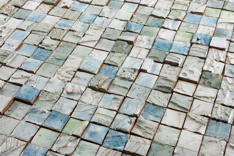 Hand-Made Aqua & Blue Textured Ceramics Square Tiles - ECKJED-WS