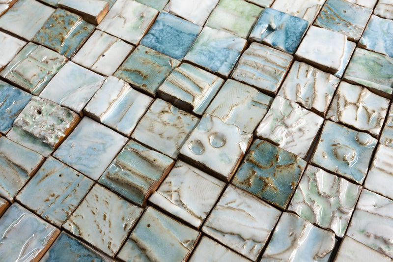 Hand-Made Aqua & Blue Textured Ceramics Square Tiles - ECKJED-WS