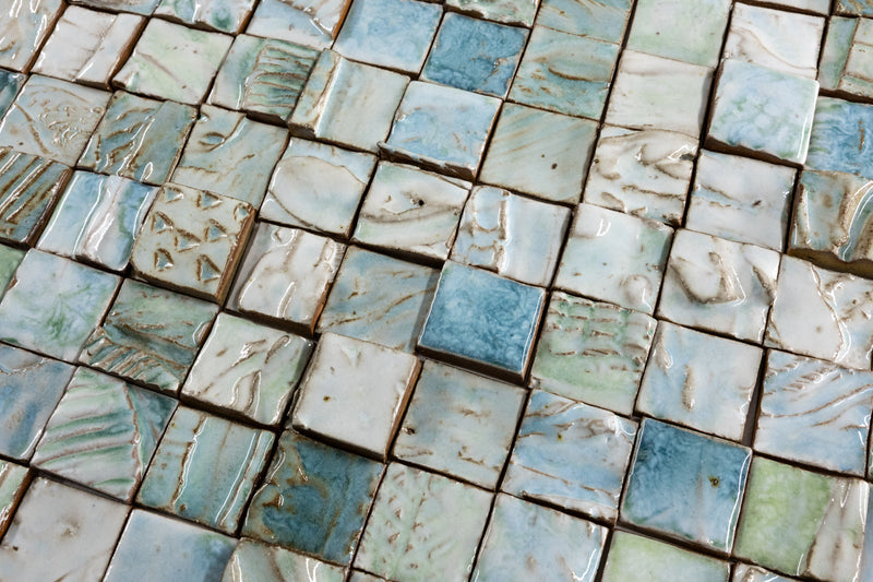 Hand-Made Aqua & Blue Textured Ceramics Square Tiles - ECKJED-WS