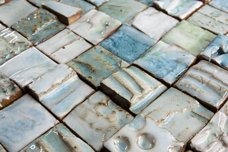 Hand-Made Aqua & Blue Textured Ceramics Square Tiles - ECKJED-WS