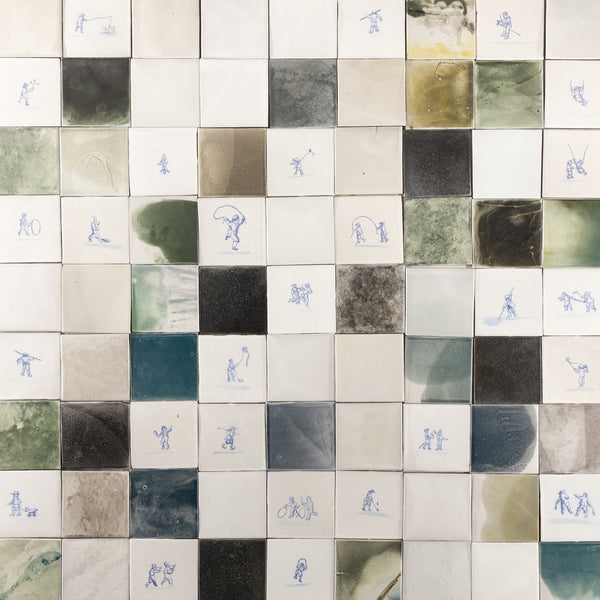 Blend of Green & Teal Hand-Painted Square Delft Tiles EETHDK_11B