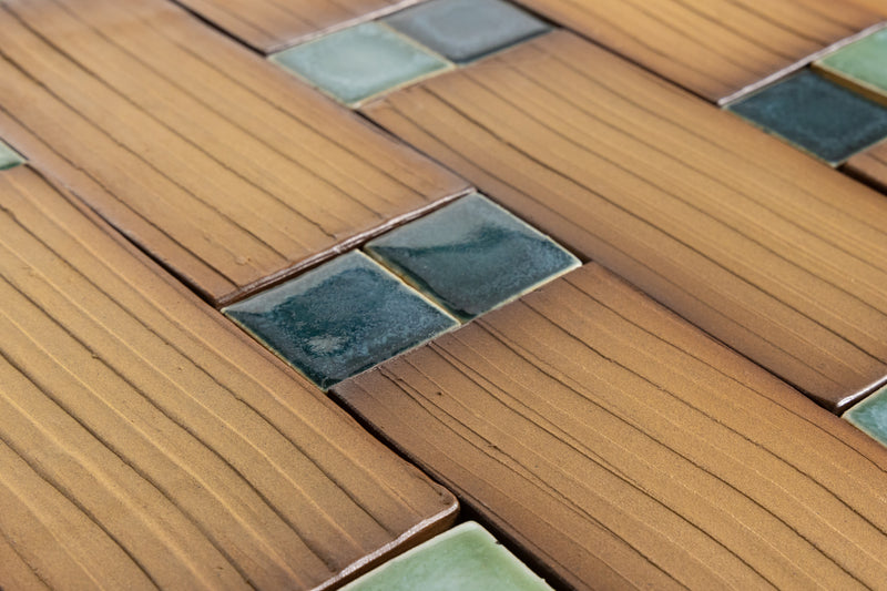 Terra Cotta and Green Squares Tiles - EFKAMM-WS