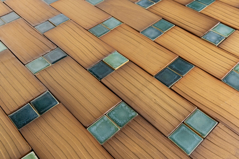 Terra Cotta and Green Squares Tiles - EFKAMM-WS