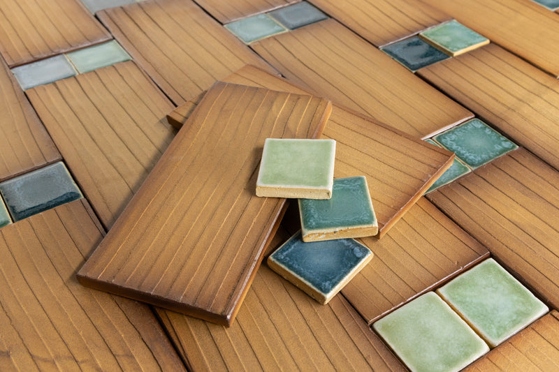 Terra Cotta and Green Squares Tiles - EFKAMM-WS