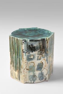 Aqua & Brown Abstract Ceramic Side Table - EFLMJA