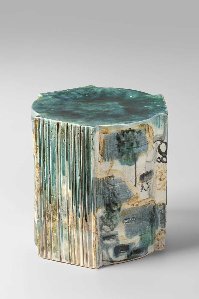 Aqua & Brown Abstract Ceramic Side Table - EFLMJA