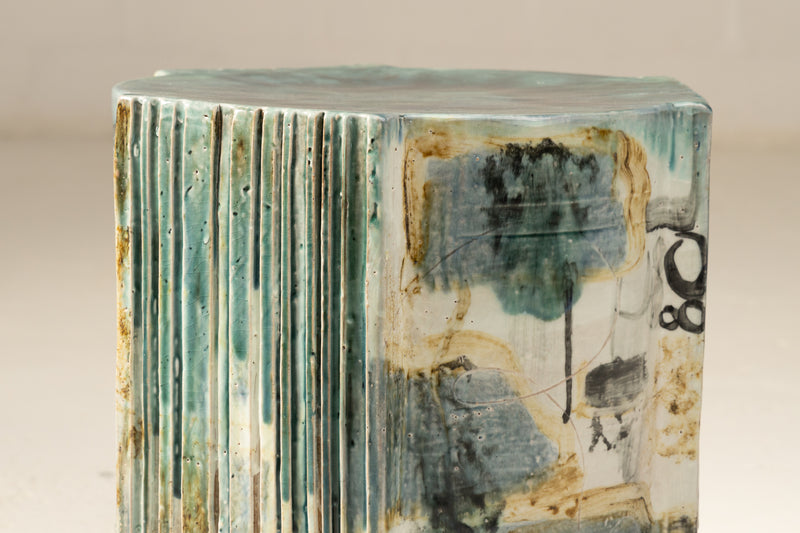 Aqua & Brown Abstract Ceramic Side Table - EFLMJA