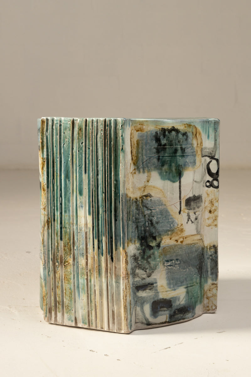 Aqua & Brown Abstract Ceramic Side Table - EFLMJA