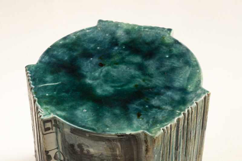 Aqua & Brown Abstract Ceramic Side Table - EFLMJA