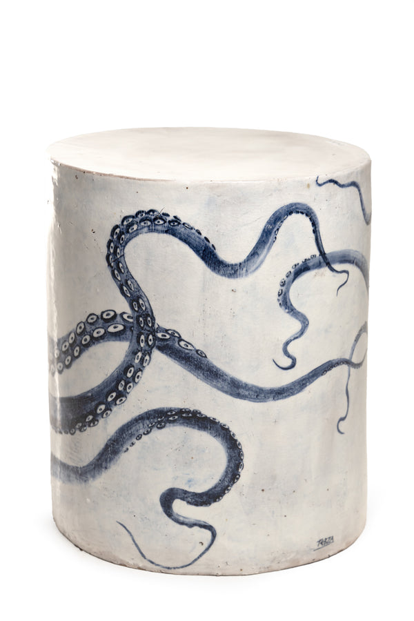 Hand-Painted Blue Octopus Ceramic Side Table - EHLBLA