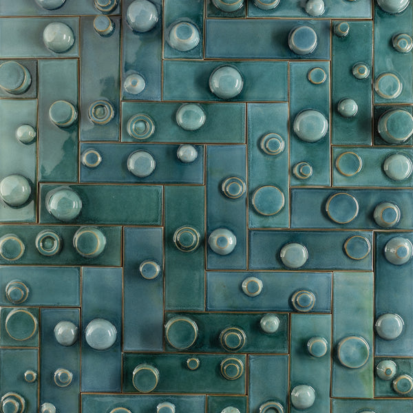 Hand-Made 3D Teal Tiles - EI2F32-EX