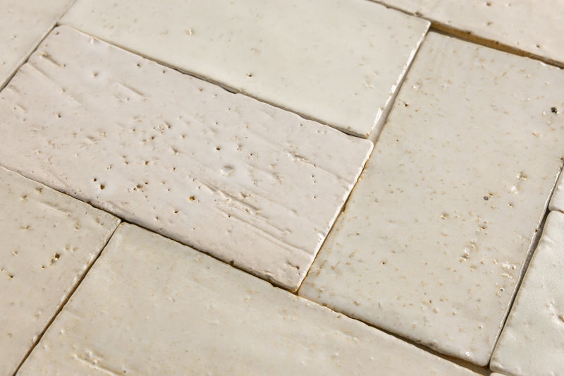 Textured Off-White Handmade Rectangular Tiles - ELEKLE-WS