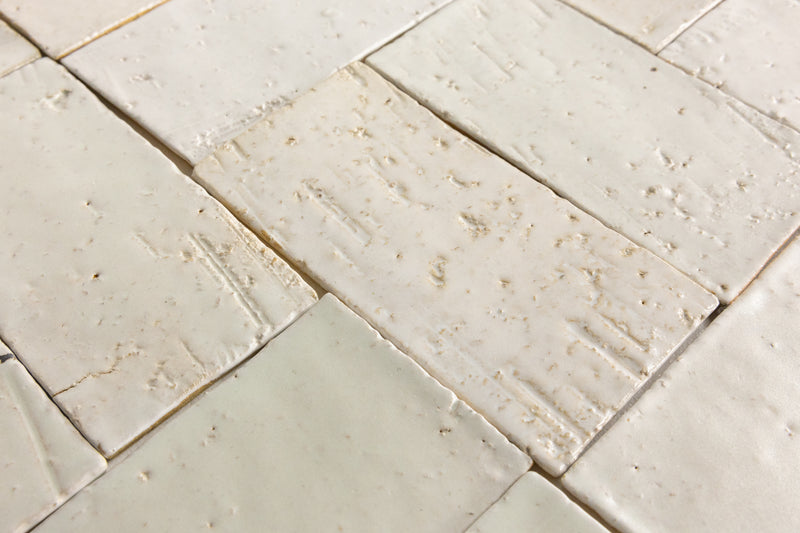 Textured Off-White Handmade Rectangular Tiles - ELEKLE-WS