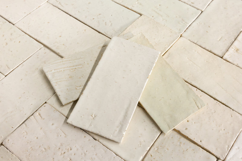 Textured Off-White Handmade Rectangular Tiles - ELEKLE-WS