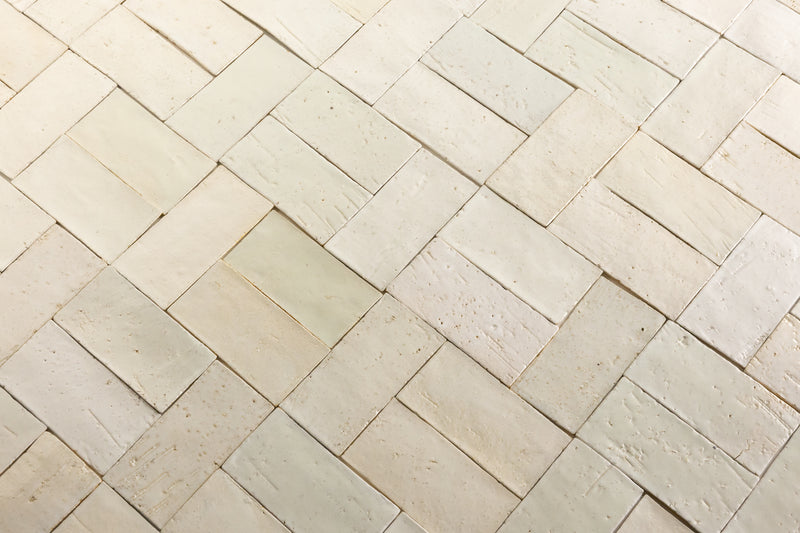 Textured Off-White Handmade Rectangular Tiles - ELEKLE-WS