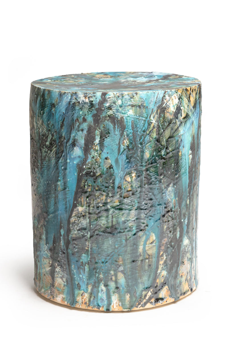 Aqua & Green Handcrafted Ceramic Side Table 390mm - EYAGUM