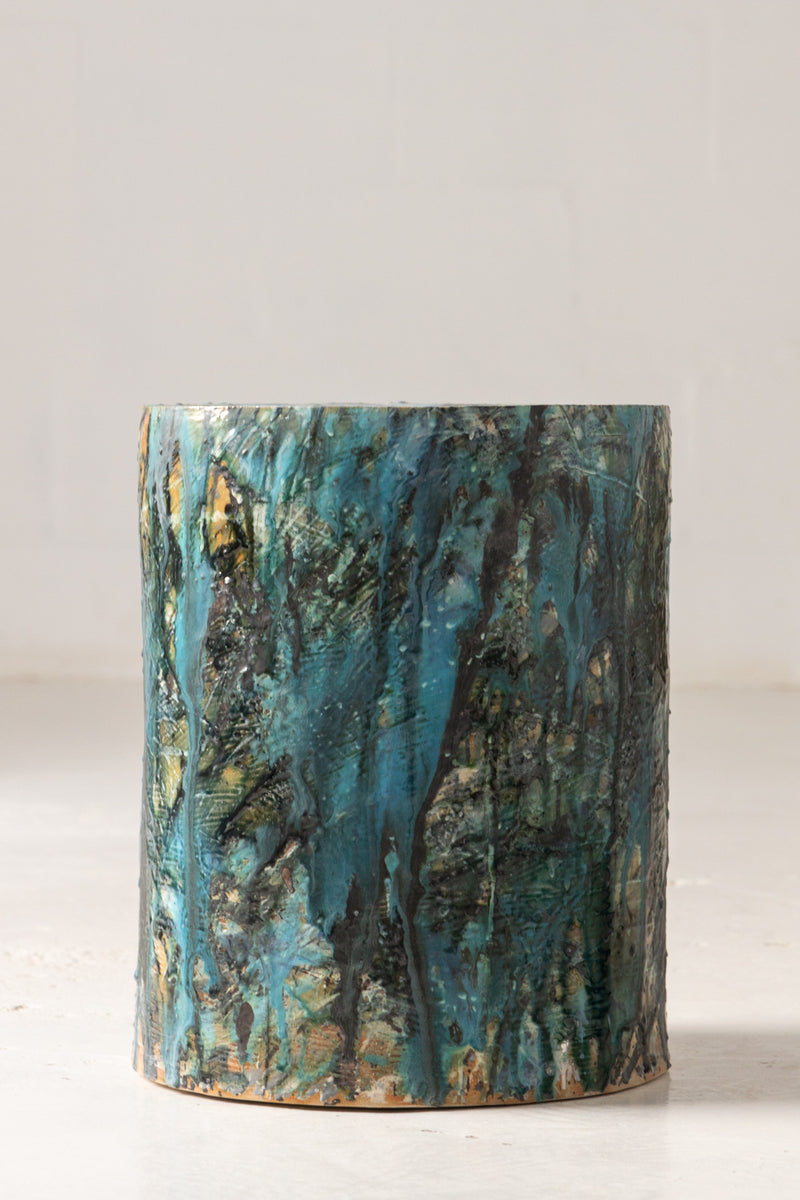 Aqua & Green Handcrafted Ceramic Side Table 390mm - EYAGUM