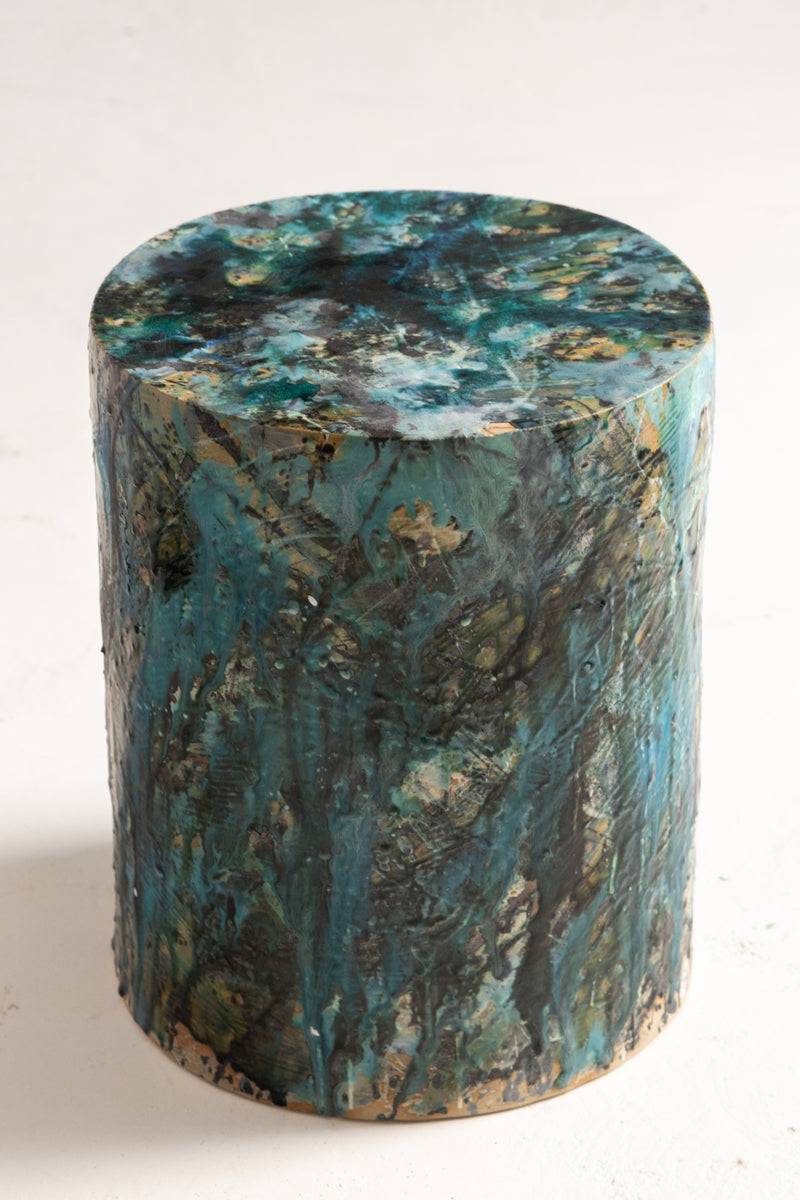 Aqua & Green Handcrafted Ceramic Side Table 390mm - EYAGUM