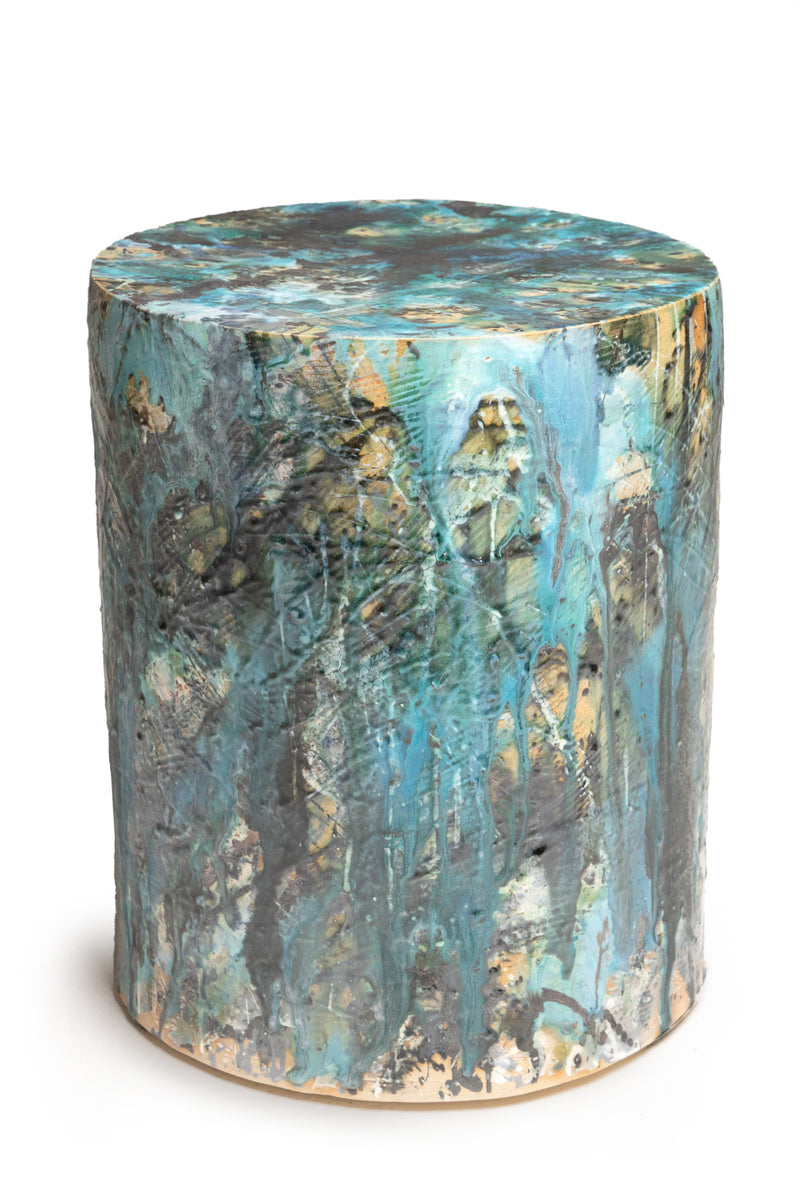 Aqua & Green Handcrafted Ceramic Side Table 390mm - EYAGUM