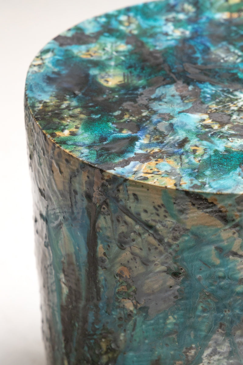 Aqua & Green Handcrafted Ceramic Side Table 390mm - EYAGUM