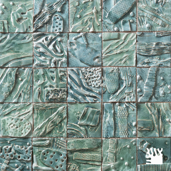 Hand-Sculpted Square Green Textured Ceramics Wall Tiles - DJHLEG_EX(EJCFFJ)