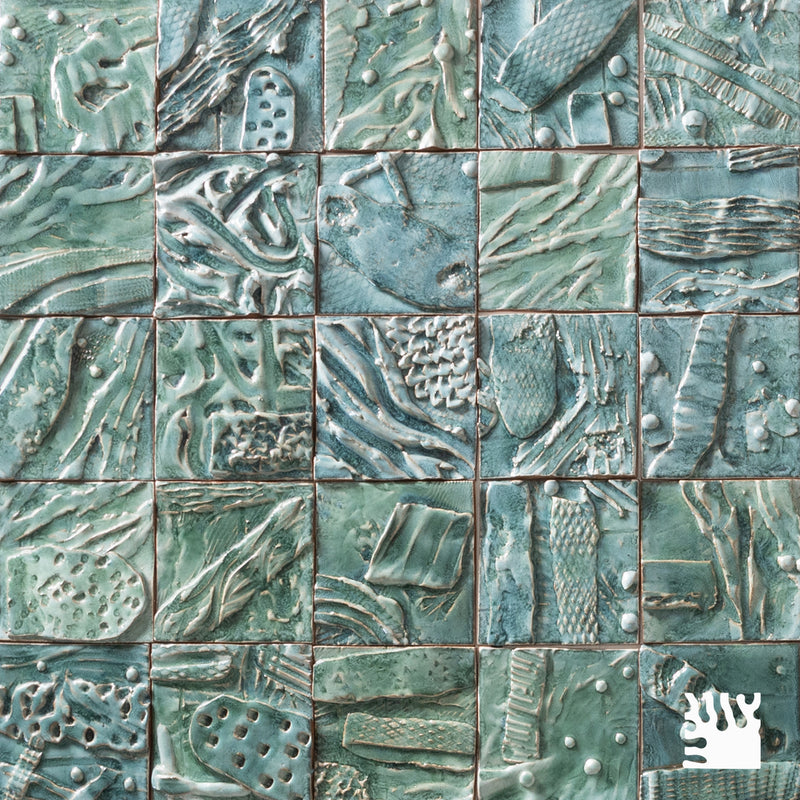 Hand-Sculpted Square Green Textured Ceramics Wall Tiles - DJHLEG_EX(EJCFFJ)