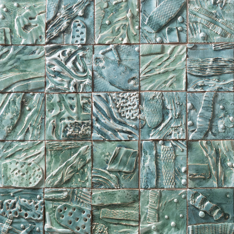 Hand-Sculpted Square Green Textured Ceramics Wall Tiles - DJHLEG_EX(EJCFFJ)