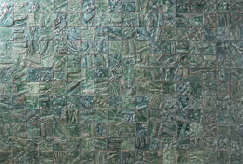 Hand-Sculpted Square Green Textured Ceramics Wall Tiles - DJHLEG_EX(EJCFFJ)