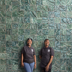 Hand-Sculpted Square Green Textured Ceramics Wall Tiles - DJHLEG_EX