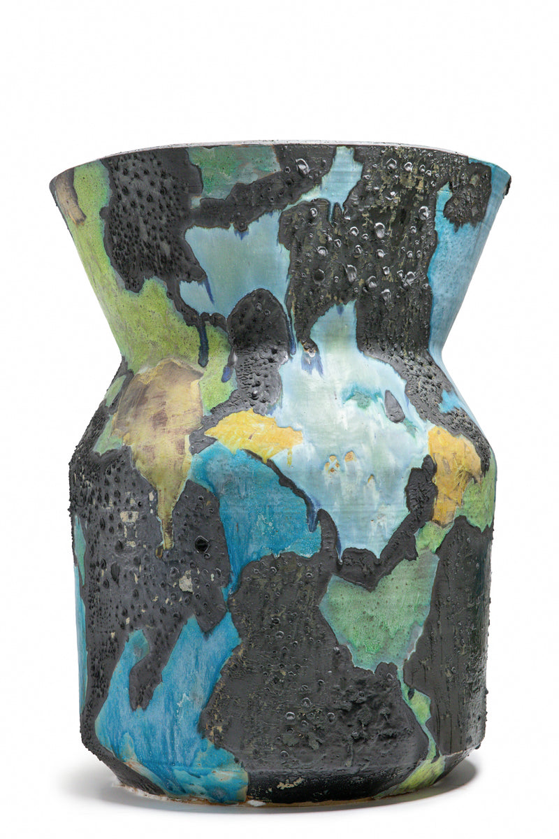 Blue & Black Hand-Painted Ceramic Vessel - FCU7J5