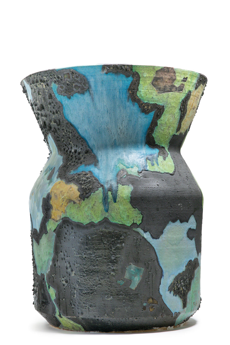 Blue & Black Hand-Painted Ceramic Vessel - FCU7J5