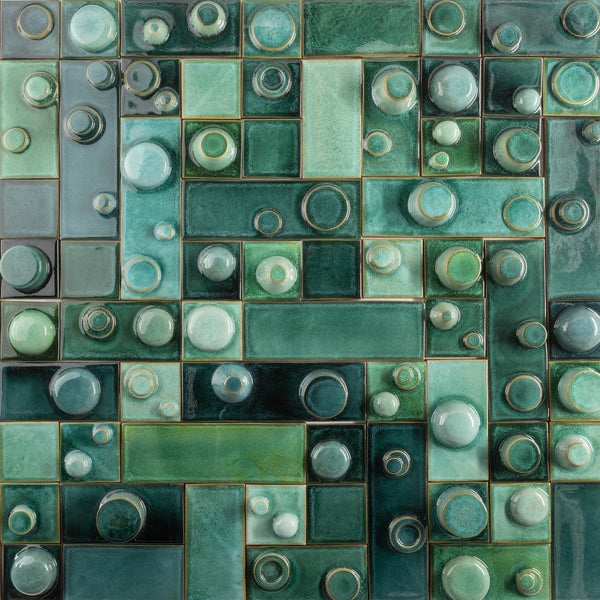 Hand-Made 3D Aqua & Green Tiles - FHCV9D-WS