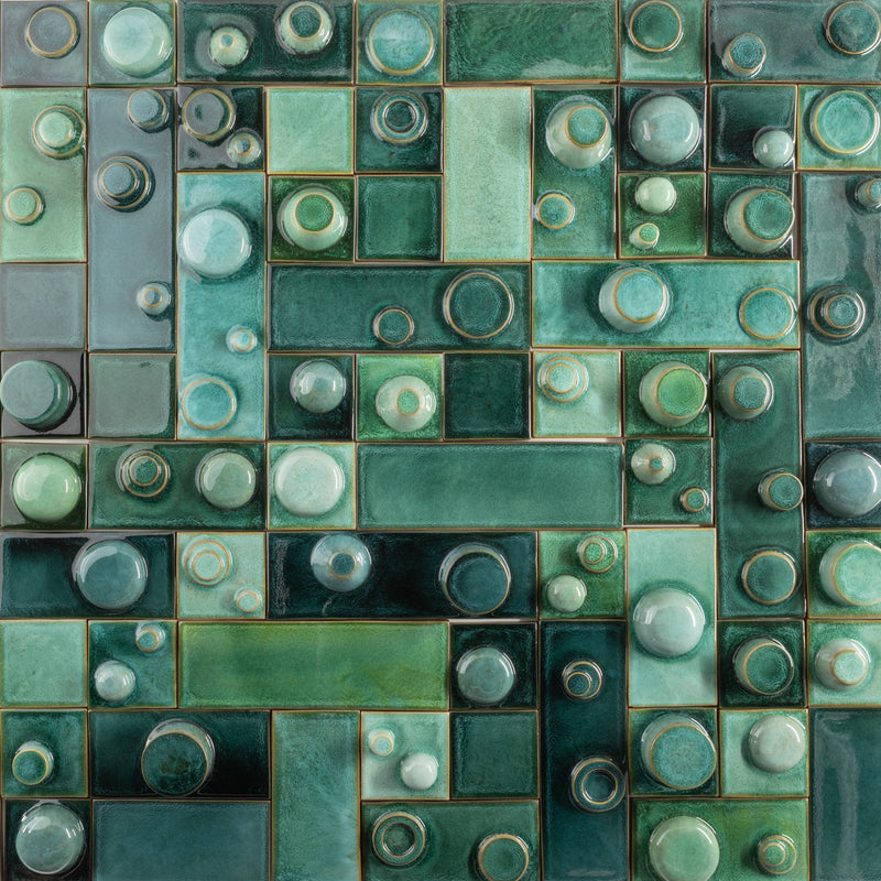 Hand-Made 3D Aqua & Green Tiles - FHCV9D-WS