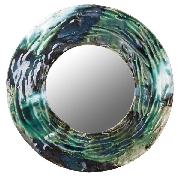 Small 340mm Green & Aqua Ceramic Mirror - FHJEHC