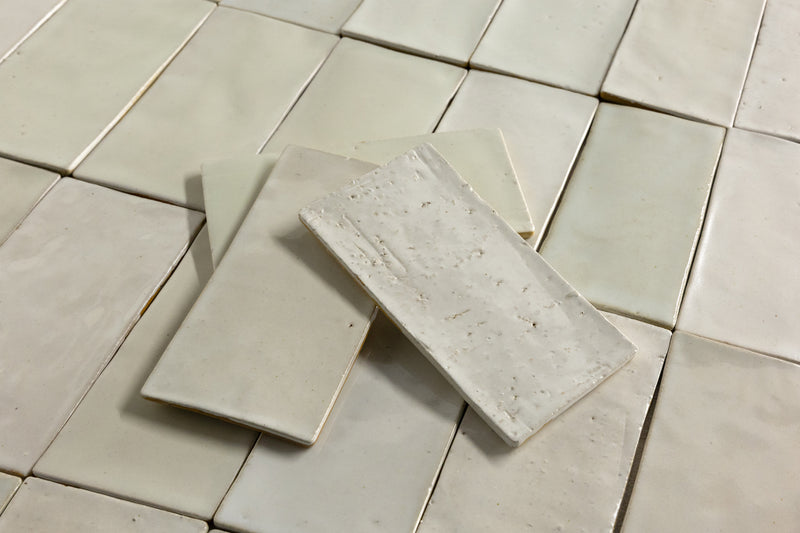 Undulating White Handmade Rectangular Tiles - FJCMKH