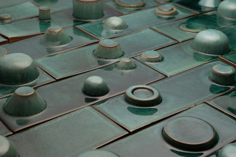 Hand-Made Rectangular 3D Teal Tiles - FJJUMH-EX