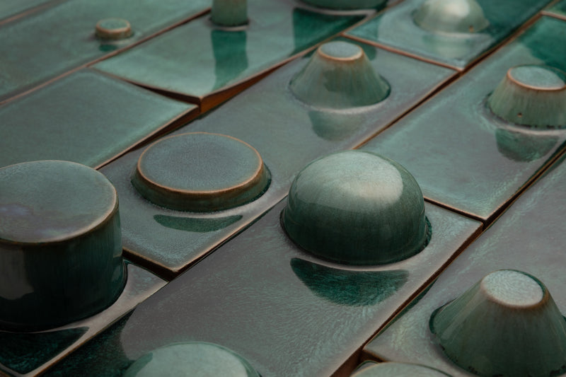 Hand-Made Rectangular 3D Teal Tiles - FJJUMH-EX