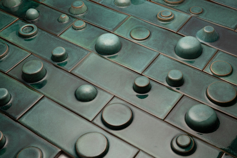Hand-Made Rectangular 3D Teal Tiles - FJJUMH-EX