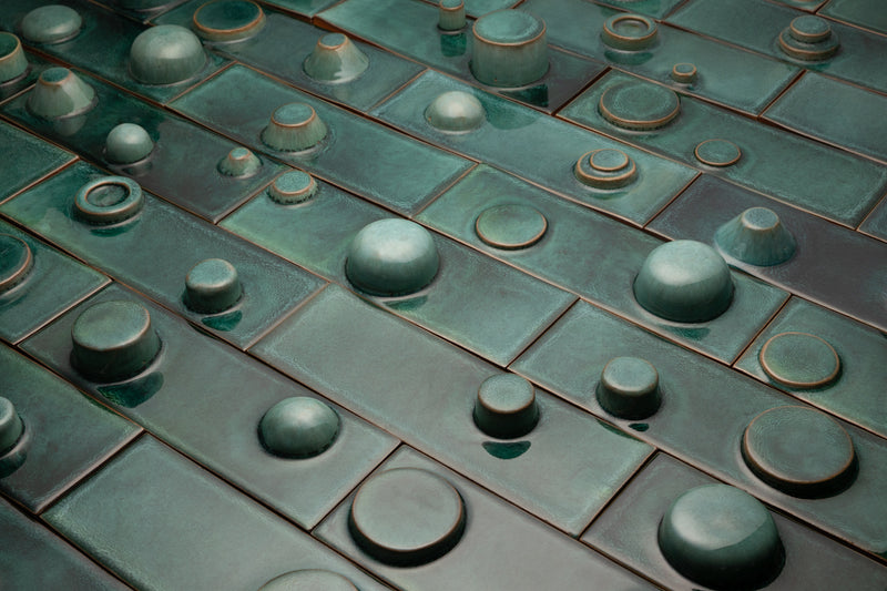 Hand-Made Rectangular 3D Teal Tiles - FJJUMH-EX